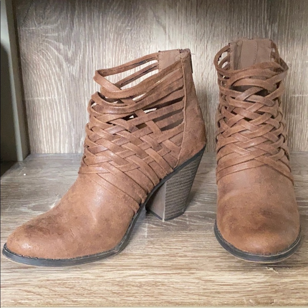 Brown suede heeled booties